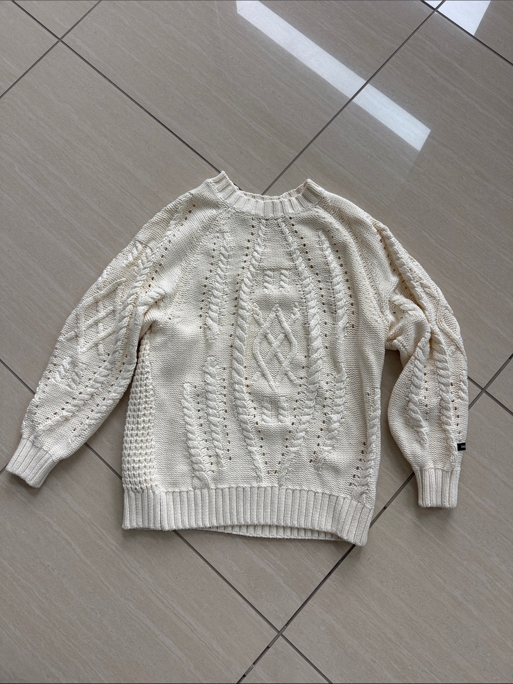 Daily Paper Cream Cable-Knit Crewneck Sweater